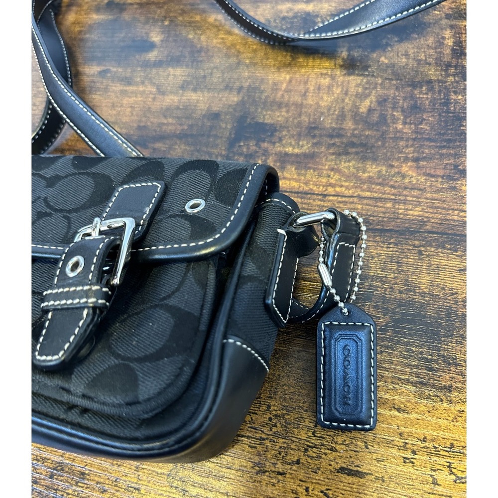 Coach Signature Mini Field Bag Black Jacquard Leather Crossbody Y2K Logo 6844 - Picture 4 of 16